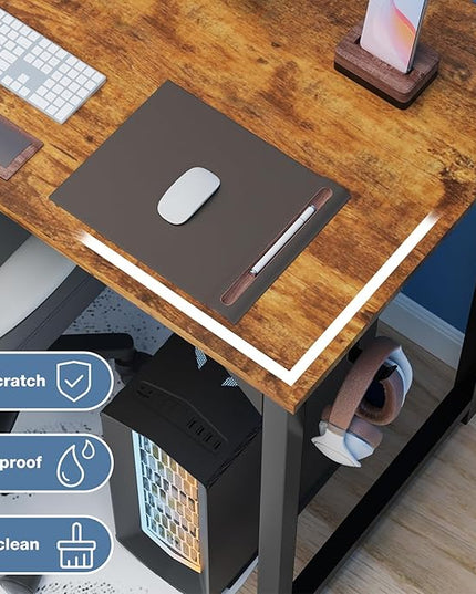 32 Inch Small Office Desk Modern Simple Style Writing Study Work Computer Table for Home Bedroom, Rust Brown - LeafyLoom