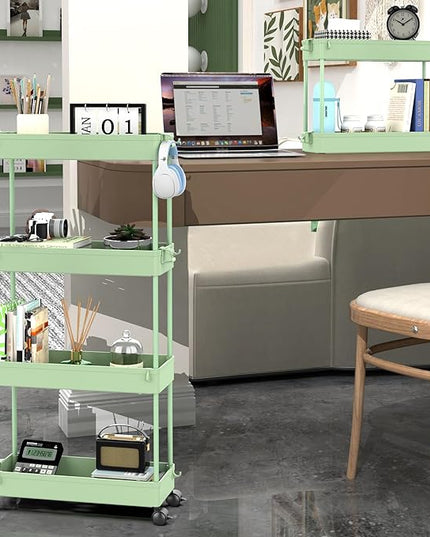 SPACEKEEPER Slim Rolling Storage Cart 4 Tier Bathroom Organizer Utility Cart Mobile Shelving Unit Tower Rack for Kitchen, Laundry Room, Bathroom, Narrow Places, Green - LeafyLoom