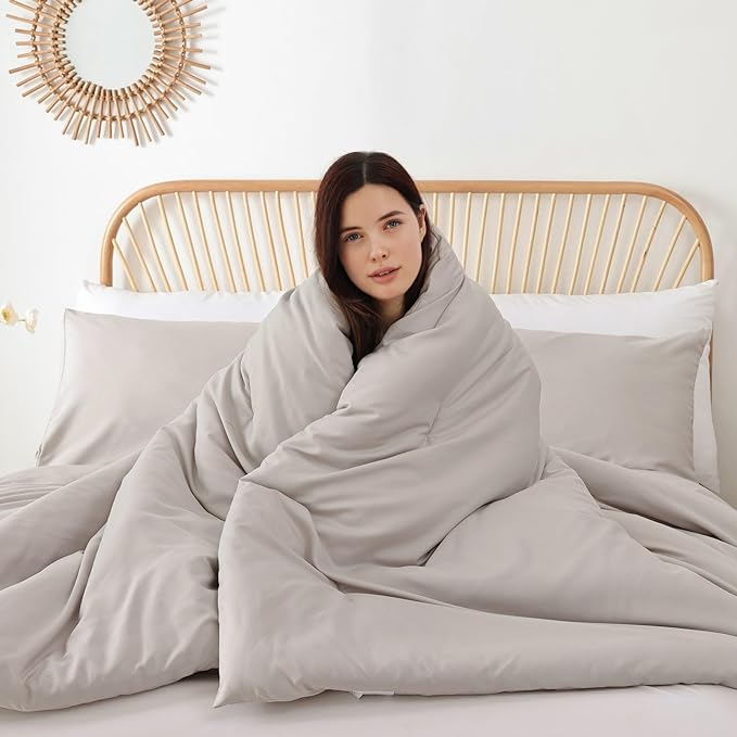 ROSGONIA Twin Comforter for College Girls Boys Linen Grey,1 Gray Comforter & 1 Pillowcase All Season Kids Comforter Sets Lightweight Dorm Bedding - LeafyLoom