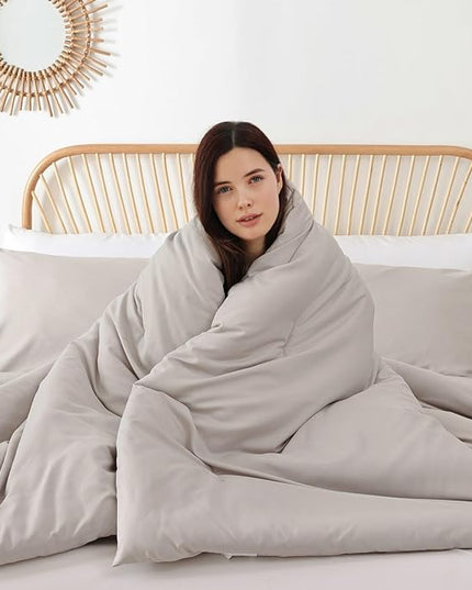 ROSGONIA Comforter Full Size for Girls Boys Teens Linen Grey,3pcs(1 Gray Comforter & 2 Pillowcases) Lightweight Dorm Bedding Full Size Comforter - LeafyLoom