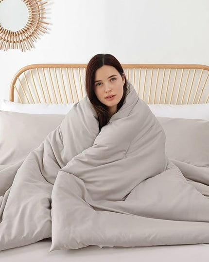ROSGONIA California King Comforter Set Linen Grey, 3pcs (1 Boho Gray Cal King Comforter & 2 Pillowcases), All Season Soft Bedding Blanket Quilts - LeafyLoom