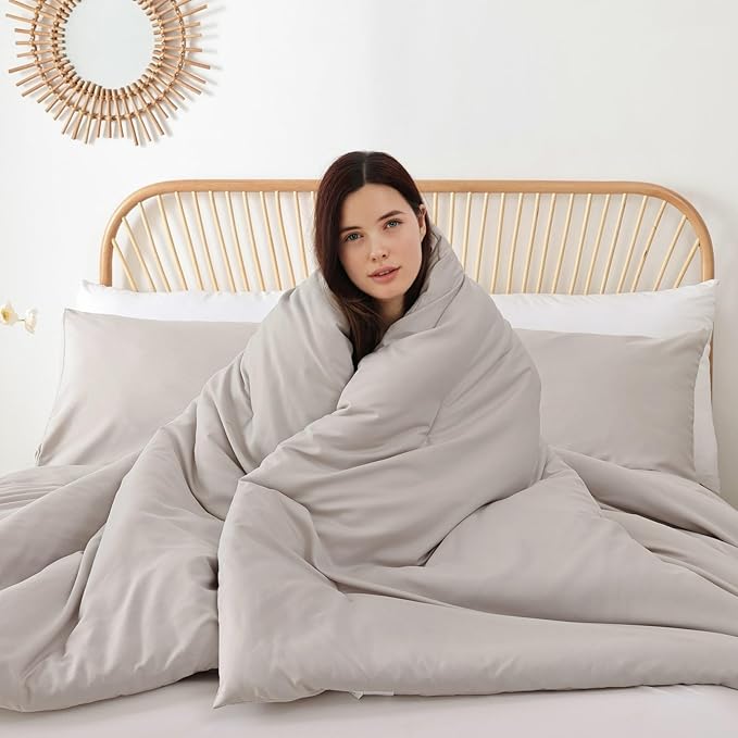 ROSGONIA California King Comforter Set Linen Grey, 3pcs (1 Boho Gray Cal King Comforter & 2 Pillowcases), All Season Soft Bedding Blanket Quilts - LeafyLoom