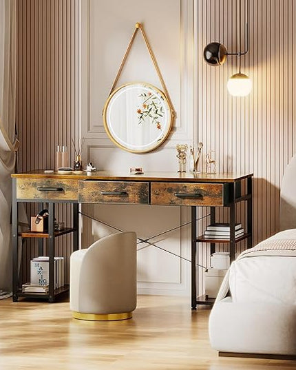 ODK Office Small Computer Desk: Home Table with Fabric Drawers & Storage Shelves, Modern Writing Desk, Vintage, 48"x16" - LeafyLoom