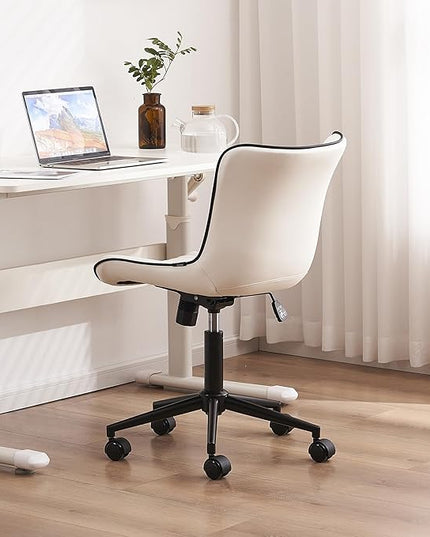 YOUTASTE Office Chair Modern Armless Desk Chair, Height Adjustable Swivel Rocking Computer Task Chair, Faux Leather Sewing Chairs with Wheels, Stylish Lounge Vanity Chair,White - LeafyLoom