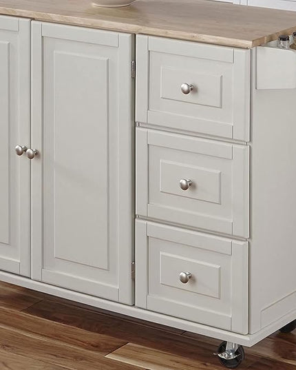 Homestyles Mobile Kitchen Island Cart with Wood Drop Leaf Breakfast Bar, Off White,Soft White, 54 Inch Width - LeafyLoom
