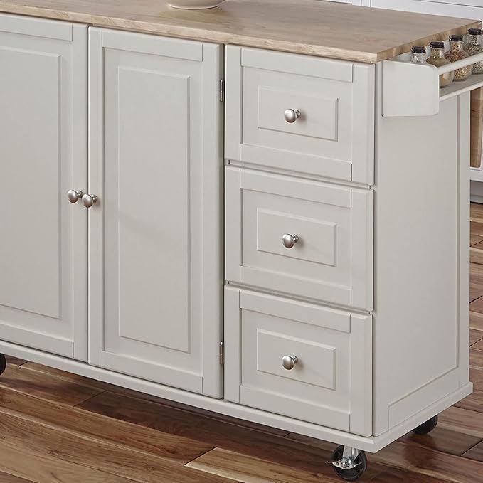 Homestyles Mobile Kitchen Island Cart with Wood Drop Leaf Breakfast Bar, Off White,Soft White, 54 Inch Width - LeafyLoom