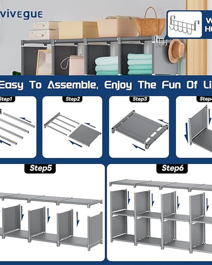 Mavivegue Book Shelf, 16 Cube Storage Organizer, DIY Bookcase, Metal Cube Bookshelf,Tall Book case for Bedroom, Living Room,Office,Closet Storage Organizer, Grey Cubicle Storage Rack - LeafyLoom
