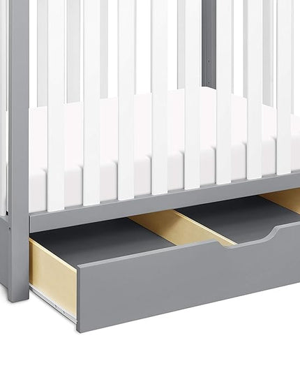 Carter's by DaVinci Colby 4-in-1 Convertible Mini Crib with Trundle Drawer in Grey and White, Greenguard Gold Certified, Undercrib Storage - LeafyLoom