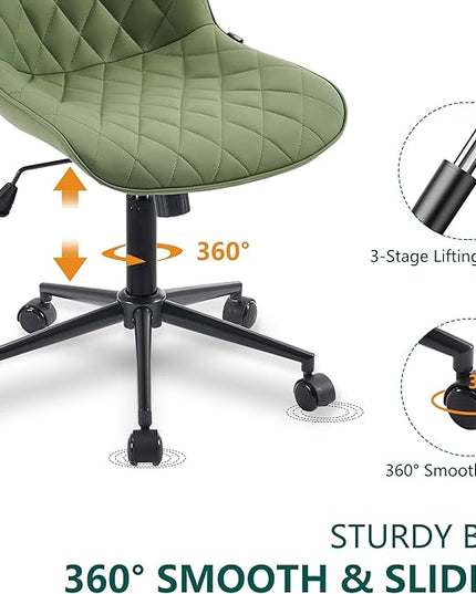 YOUNUOKE Office Chair Desk Chair with Wheels, Thick Upholstery Comfy Armless Task Chair, Home Office Chair Faux Leather Swivel Desk Chairs, Waiting Reception Chair Computer Chair, Olive Green - LeafyLoom