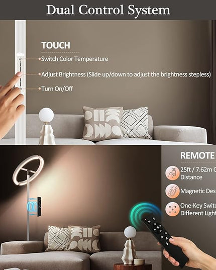FIMEI Split Floor Lamp, Bright Modern LED Standing Lamp, Stepless Dimming and 4 Color Temperature, Eye-Protection Reading Standing Light for Living Room Bedroom Office, Touch&Remote Control, White - LeafyLoom