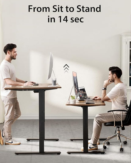 Marsail L Shaped Electric Standing Desk, 55x34 Inch Standing Desk Adjustable Height with Headphone Hook, Large Computer Desk Sit Stand Desk for Home Office Sturdy Writing Workstation, Vintage - LeafyLoom