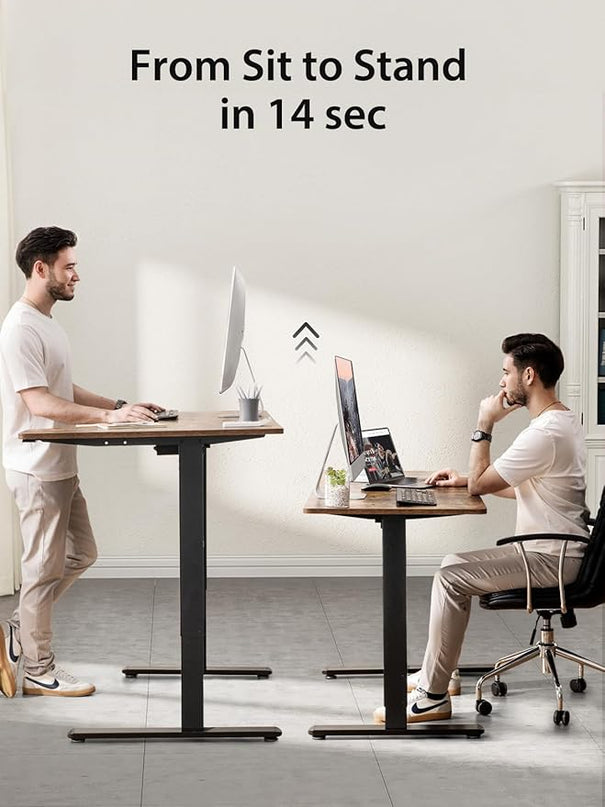 Marsail L Shaped Electric Standing Desk, 55x34 Inch Standing Desk Adjustable Height with Headphone Hook, Large Computer Desk Sit Stand Desk for Home Office Sturdy Writing Workstation, Vintage - LeafyLoom