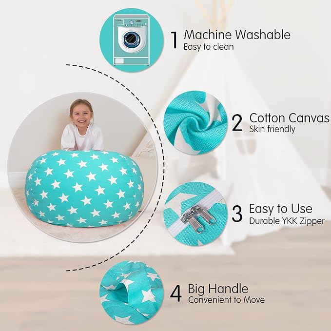 Aubliss Stuffed Animal Bean Bag Storage Chair (Aqua Star, Medium (32'')) - LeafyLoom