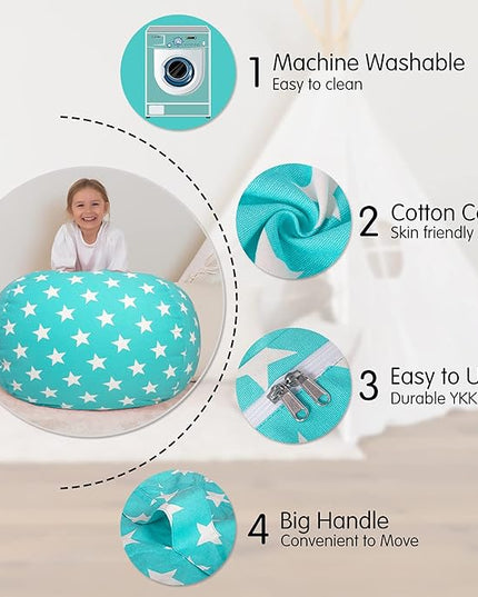 Aubliss Stuffed Animal Bean Bag Storage Chair (Aqua Star, X-Large (48'')) - LeafyLoom