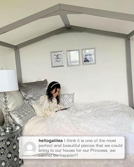 Delta Children Poppy House Wood Twin Bed, Platform Bed - No Box Spring Needed, Midnight Grey - LeafyLoom