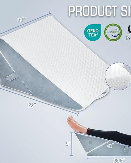 Bed Wedge Pillow for Sleeping, 9&12 Inch Adjustable Pillow Wedge Acid Reflux Pillow, 7-in-1 Memory Foam Wedge Pillow for Back Pain Relief, Gerd, Snoring - LeafyLoom