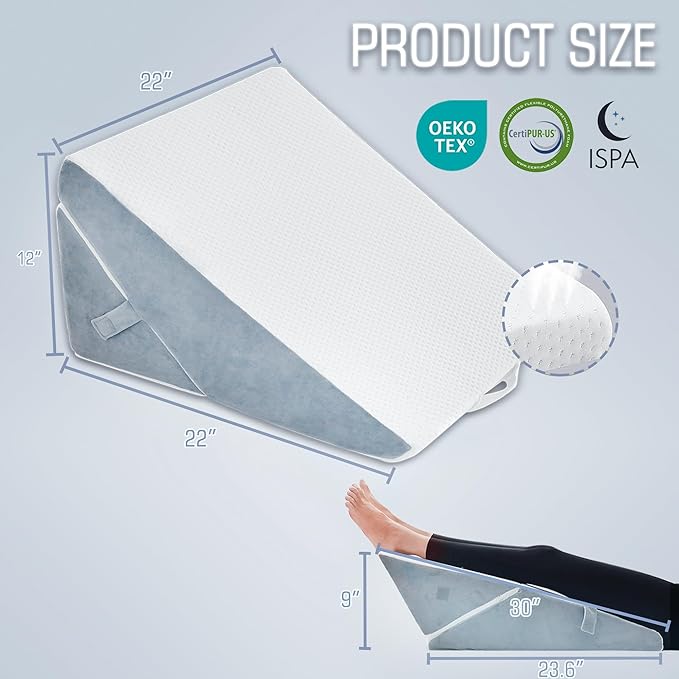 Bed Wedge Pillow for Sleeping, 9&12 Inch Adjustable Pillow Wedge Acid Reflux Pillow, 7-in-1 Memory Foam Wedge Pillow for Back Pain Relief, Gerd, Snoring - LeafyLoom