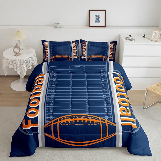 Feelyou Football Bedding Set Twin Size Sports Comforter Set for Kids Boys Girls Decor Soccer Ball Game Comforter Microfiber American Football Duvet Set Bedroom Quilt Set - LeafyLoom