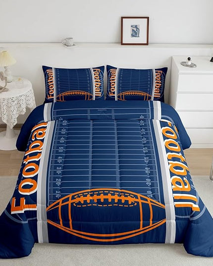 Feelyou Football Bedding Set King Size Sports Comforter Set for Kids Boys Girls Decor Soccer Ball Game Comforter Microfiber American Football Duvet Set Bedroom Quilt Set - LeafyLoom