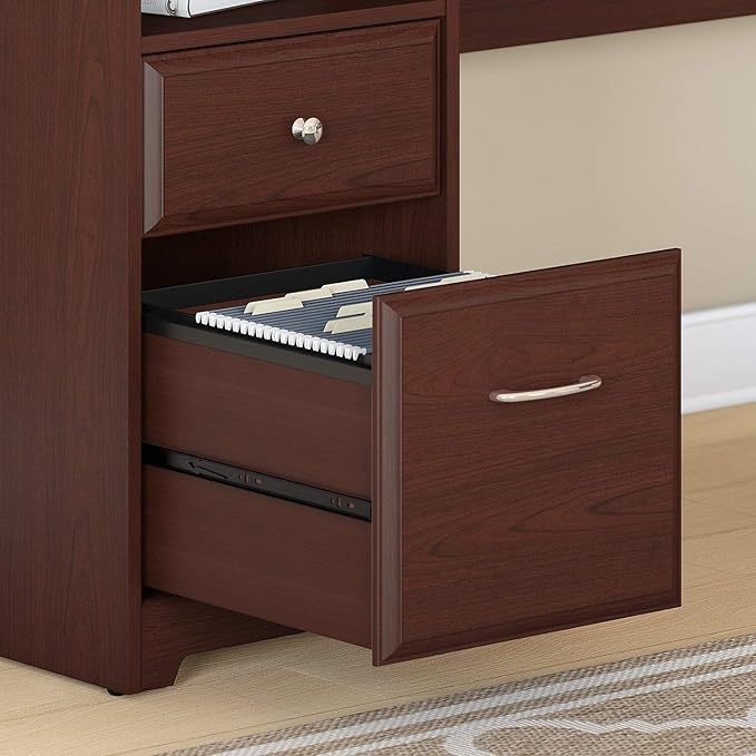 Bush Furniture L Shaped Desk with Drawers for Executive and Home Office | Cabot Collection Corner Table with Storage and Chrome Hardware Return, 72W, Harvest Cherry - LeafyLoom