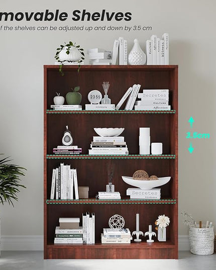 Farini 4 Shelf boockase Display Bookcase Freestanding Wooden Bookshelves for Home Office Living Room,48 Inch Height，Cherry - LeafyLoom