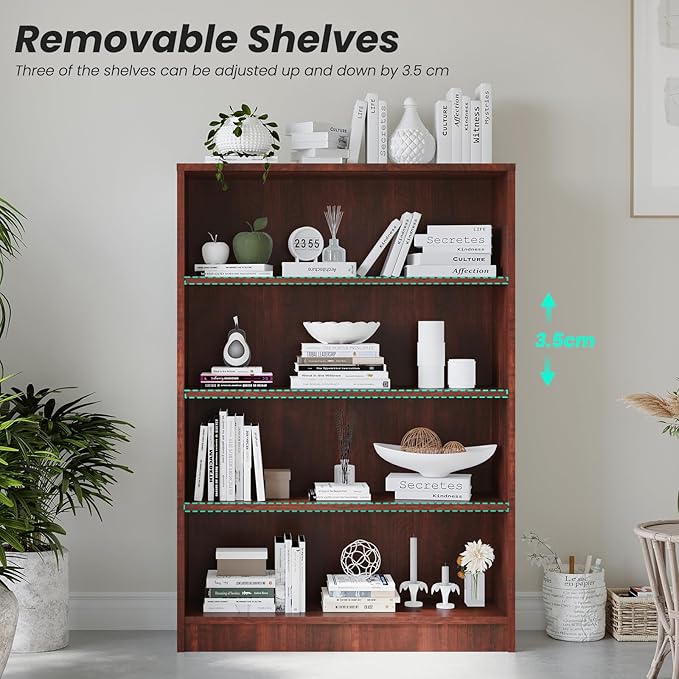 Farini 4 Shelf boockase Display Bookcase Freestanding Wooden Bookshelves for Home Office Living Room,48 Inch Height，Cherry - LeafyLoom