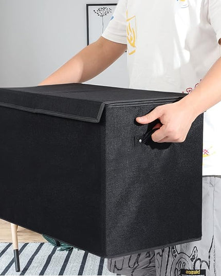 popoly Large Toy Box Chest Storage with Flip-Top Lid, Collapsible Kids Storage Boxes Container Bins for Toys, Playroom Organizers, 25"x13" x16" (Linen Black) - LeafyLoom