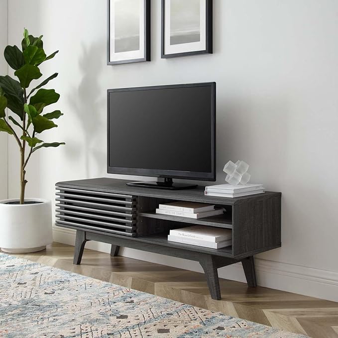 Modway Render Mid-Century Modern Low Profile 48 Inch TV Stand in Charcoal, 48" - LeafyLoom