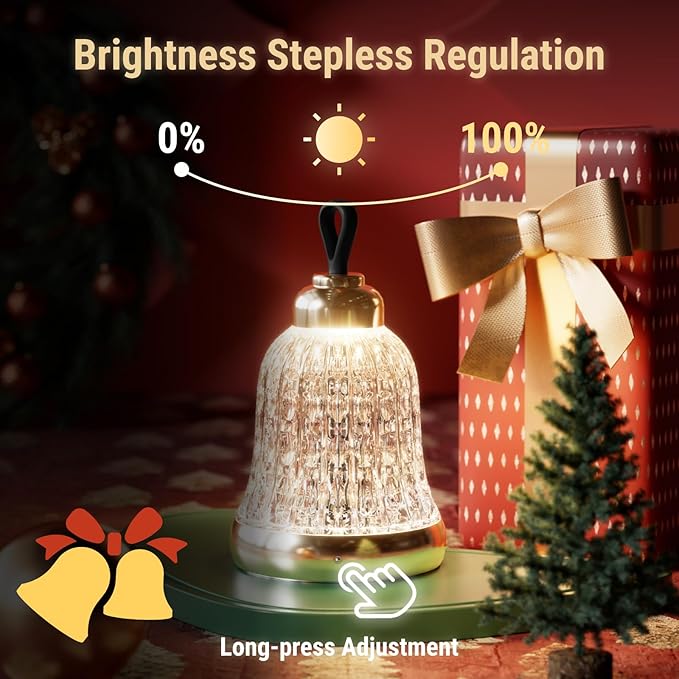 KOSTA Crystal Bell Table Lamp Rechargeable Crystal Lamp Christmas Bell Light for Decor Home Bedroom Kitchen Office Living Room Birthday Gift Lights for Bedroom/Party/Kids Room - LeafyLoom