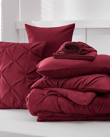 Bedsure Full Size Comforter Sets - Bedding Sets Full 7 Pieces, Bed in a Bag Burgundy Bed Sets with Comforter, Sheets, Pillowcases & Shams, Adult & Kids Bedding - LeafyLoom