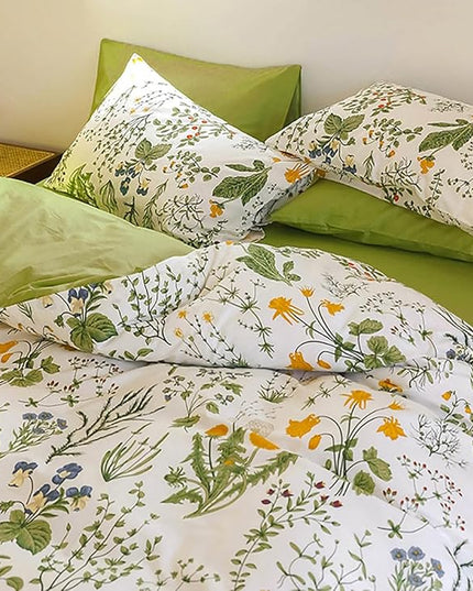 Botanical Comforter Set Cal King White and Sage Green Floral Plant Bedding Set Garden Pattern Printed on White Women Reversible Blanket 3 PCs Girls Breathable White Floral Bed Comforter Set - LeafyLoom