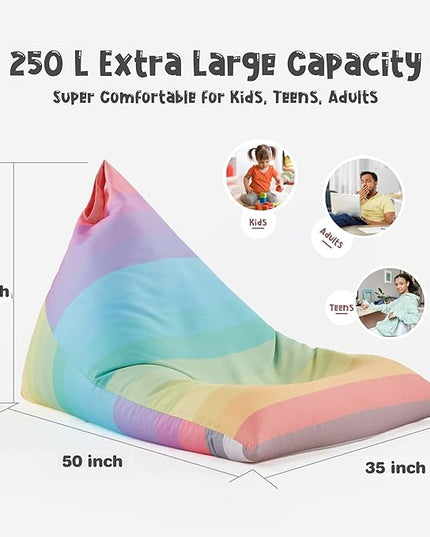 Nobildonna Stuffed Animal Storage Bean Bag for Kids (No Filler), Extra Large 250L Bean Bag Chair Cover Only, Washable Beanbag Without Filling Soft Premium Canvas Stuffable Bean Bag Cover (Rainbow) - LeafyLoom