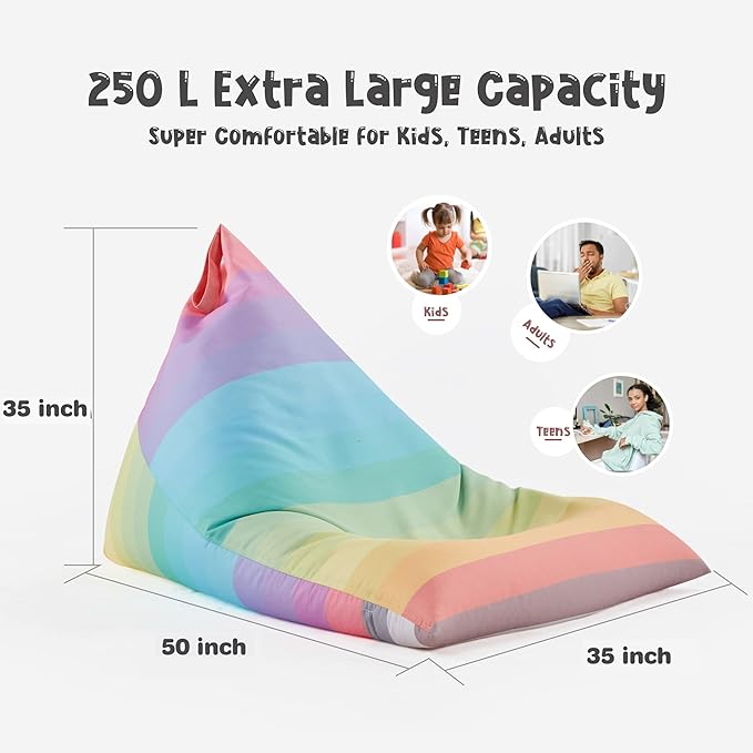 Nobildonna Stuffed Animal Storage Bean Bag for Kids (No Filler), Extra Large 250L Bean Bag Chair Cover Only, Washable Beanbag Without Filling Soft Premium Canvas Stuffable Bean Bag Cover (Rainbow) - LeafyLoom