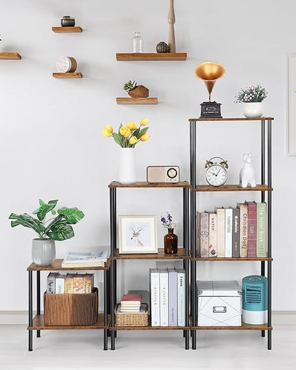 melos 2 Tiers Bookshelf, Classically Tall Bookcase Shelf Storage Organizer, Modern Book Shelf for Bedroom, Living Room and Home Office Bronw - LeafyLoom