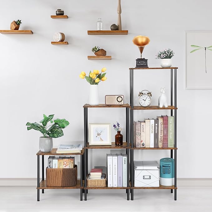 melos 2 Tiers Bookshelf, Classically Tall Bookcase Shelf Storage Organizer, Modern Book Shelf for Bedroom, Living Room and Home Office Bronw - LeafyLoom