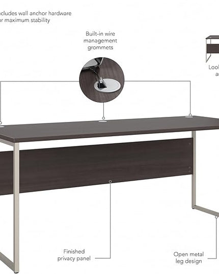 Bush Business Furniture HYD373SG Hybrid 72-Inch Computer Table Desk with Metal Legs, Storm Gray - LeafyLoom