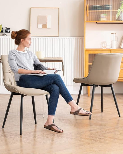 Kidol & Shellder Modern Dining Chairs Set of 2 Kitchen & Dining Room Chairs Upholstered Accent Chair Living Room Chairs Kitchen Chairs Comfy Chair for Bedrooms Waiting Room Home(Khaki) - LeafyLoom