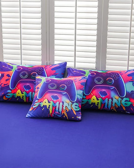 Aimuan Gaming Comforter Sets for Boys Kids Bedding Sets Video Games Console Action Buttons Novelty Colorful Game Gamepad Controller Modern Gamer Room Decor Home Quilt Set (Queen 6 Pcs,Purple) - LeafyLoom