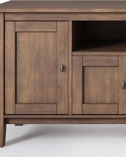 SIMPLIHOME Warm Shaker SOLID WOOD 72 Inch Wide Transitional TV Media Stand in Rustic Natural Aged Brown for TVs up to 80 Inches, For the Living Room and Entertainment Center - LeafyLoom