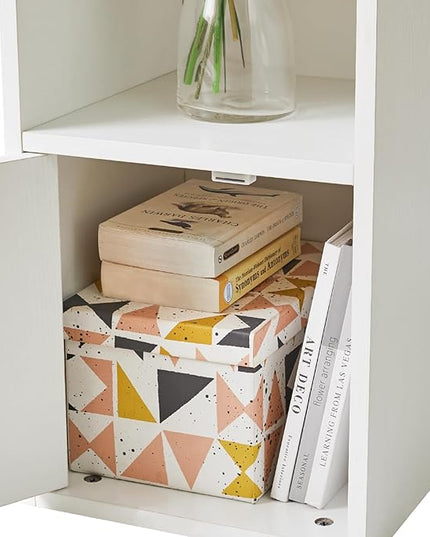 IBUYKE 6 Tier Tall Narrow Bookcase, Modern White Corner Bookcase with Doors Storage,Cube Media Tower Rack,Cabinet,Floor Standing Display Storage Shelves for Small Spaces,for Home Office White UWBC001W - LeafyLoom