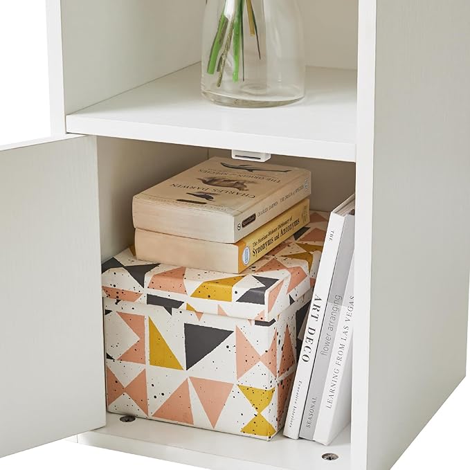 IBUYKE 6 Tier Tall Narrow Bookcase, Modern White Corner Bookcase with Doors Storage,Cube Media Tower Rack,Cabinet,Floor Standing Display Storage Shelves for Small Spaces,for Home Office White UWBC001W - LeafyLoom
