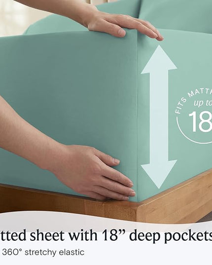 LuxClub 6 PC Full Sheet Set, Breathable Luxury Bed Sheets, Deep Pockets 18" Eco Friendly Wrinkle Free Cooling Bed Sheets Machine Washable Hotel Bedding Silky Soft - Light Teal Full - LeafyLoom