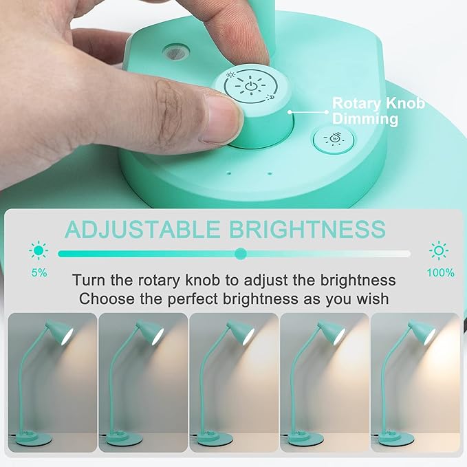 BOHON LED Desk Lamp with USB Charging Port, 3 Color Modes Fully Dimmable Reading Lamp, Auto Dimming Task Lamp, Flexible Gooseneck Table Light for Office Dorm Bedside, Adapter Include, Teal - LeafyLoom