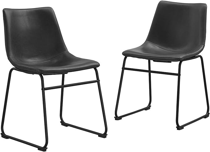 Walker Edison Douglas Urban Industrial Faux Leather Armless Dining Chairs, Set of 2, Black - LeafyLoom