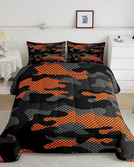 Erosebridal Army Camouflage Comforter Set Queen Size Teens Adult Camo Bedding Set for Kids Boys Girls Colorful Pattern Decor Down Comforter Orange Black Grey Duvet Set Geometric Pattern Quilt Set - LeafyLoom