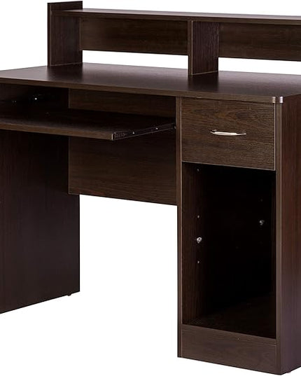 OneSpace Essential Computer Desk, Hutch with Pull-Out Keyboard, Espresso - LeafyLoom