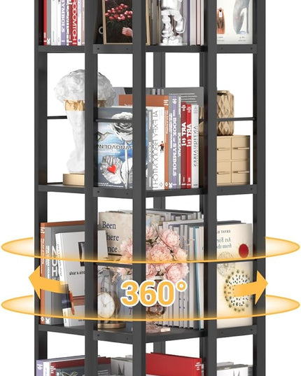 Aheaplus Rotating Bookshelf, Corner Bookshelf, 360 Display Wood Spinning Bookshelf, Floor Standing Bookcase Narrow Shelf Revolving Organizer Storage Rack for Small Space, Bedroom, Study Room, Black - LeafyLoom