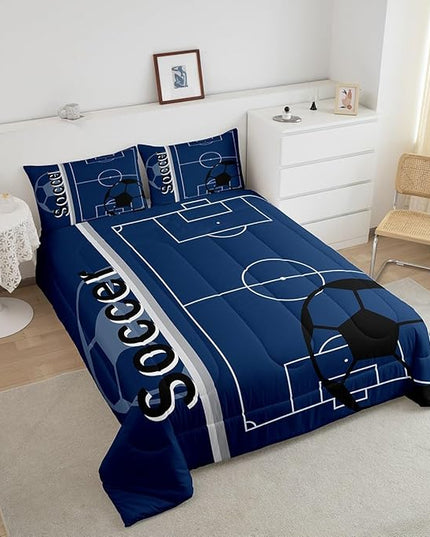 Feelyou Kids Football Comforter Set Queen Size Rugby Sports Bedding Set for Boys Girls Teens Bedroom Decor Soccer Ball Game Comforter Football Lover Duvet Set with 2 Pillow Case - LeafyLoom