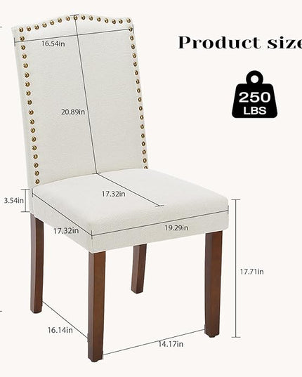 DUMOS Dining Chairs Set of 6, Fabric Dining Room Chairs, Upholstered Parsons Chairs with Nailhead Trim and Wood Legs, Kitchen Side Chair for Dining Living Room,Bedroom - Beige - LeafyLoom