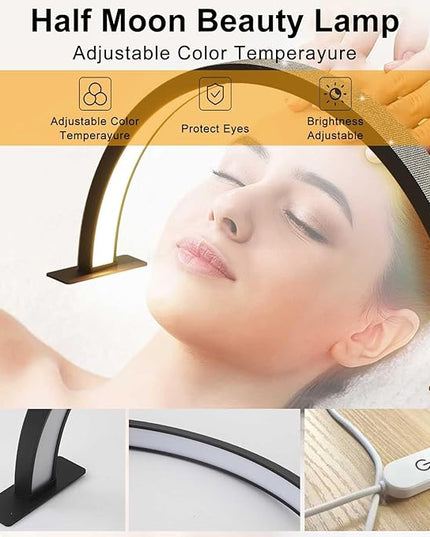 Half Moon Nail Desk Lamp, 48W Manicure LED Light for Nails, 3360 Lumen Stepless Dimming with Wire Controller, 3 Light Modes Nail Light for Desk, Arch Light for Nail Techs - LeafyLoom